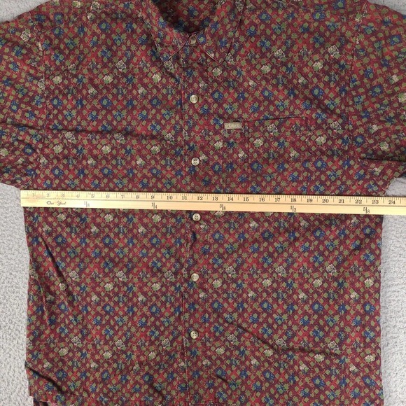 Columbia Shirt Mens‎ Large Red Button Down Short Sleeve Geometric Pocket - Picture 8 of 13